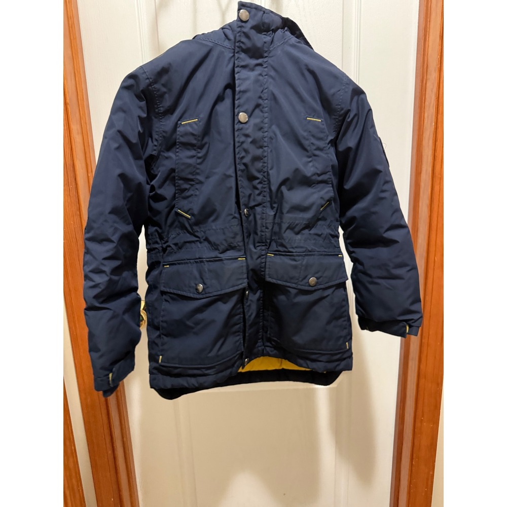 Lands End Kids Navy Blue Down Hooded Parka Jacket Sherpa Lined Size S 8